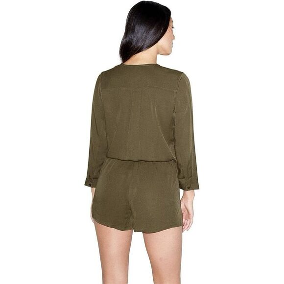 ✨American Apparel Womens Viscose 3/4 Sleeve Crossfront Army Sz Large Romper✨ - Picture 4 of 9